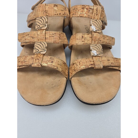 Vionic Amber-Tan Adjustable Sandals Cork Look, Gold Foil Accents Women's Size 10 - Picture 8 of 12